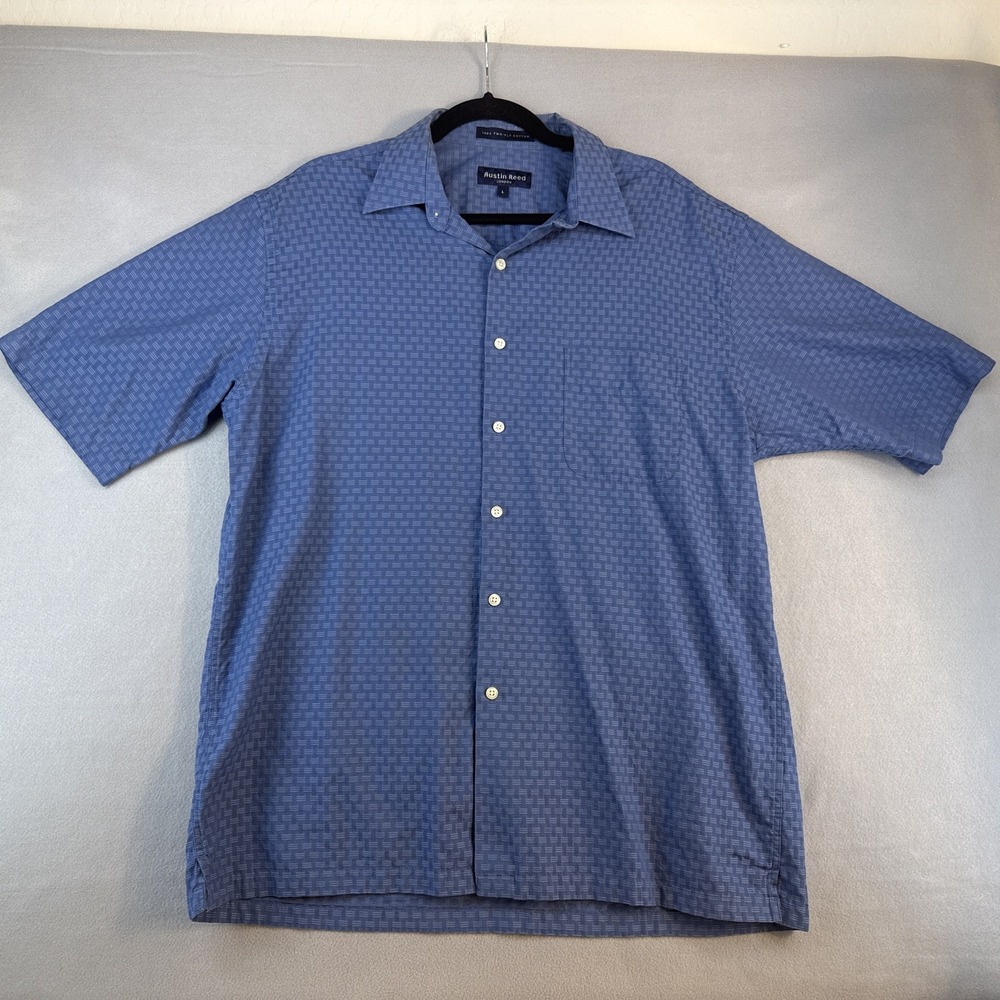 Austin Reed London Shirt, Men  Large, Buttondown, Shortsleeve, Blue, 100% Cotton